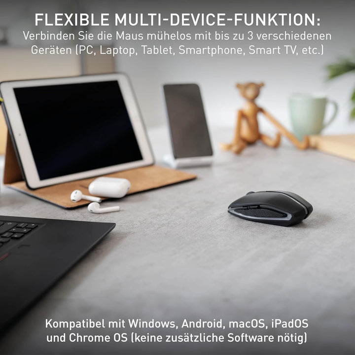 CHERRY GENTIX BT, Kabellose Bluetooth-Maus, Multi-Device-Funktion für bis zu 3 Geräte, Umschaltbare