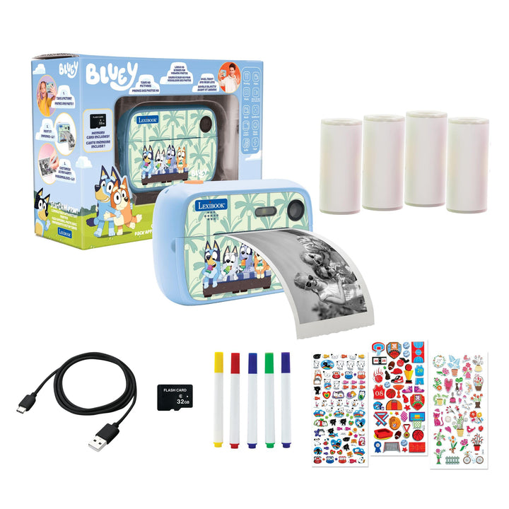 Lexibook, Bluey, Starcam® Print Bluey, HD-Digitalkamera-Set mit Sofortbilddrucker, SD-Karte und Foto