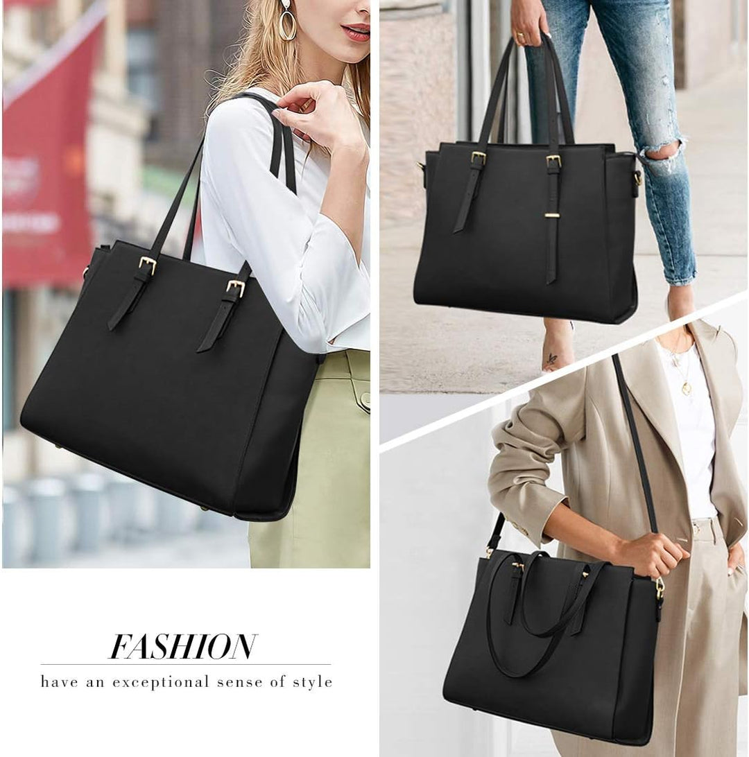 NEWHEY Handtasche Damen Shopper Damen Grosse Schwarz Gross Laptop Tasche 15.6 Zoll Elegant Leder Umh