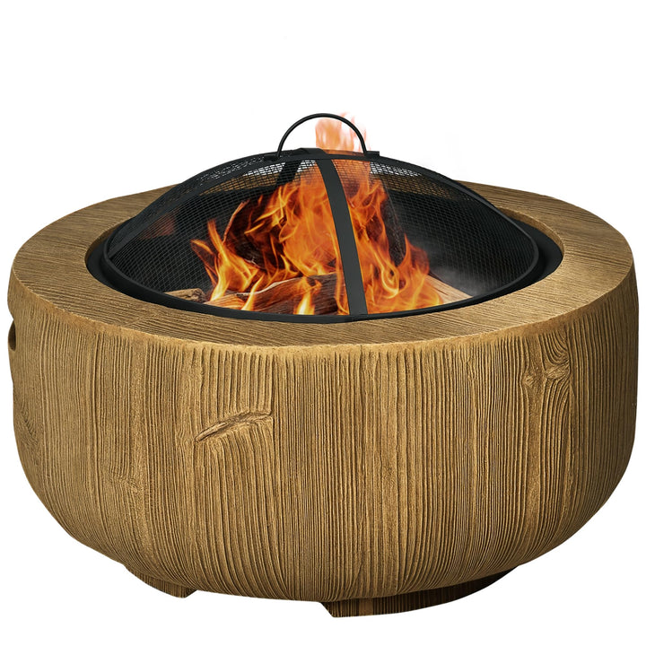 Outsunny Feuerschale, Feuerstelle mit Deckel, Feuerkorb mit Schürhaken, im Baumstumpf-Design, für Ga