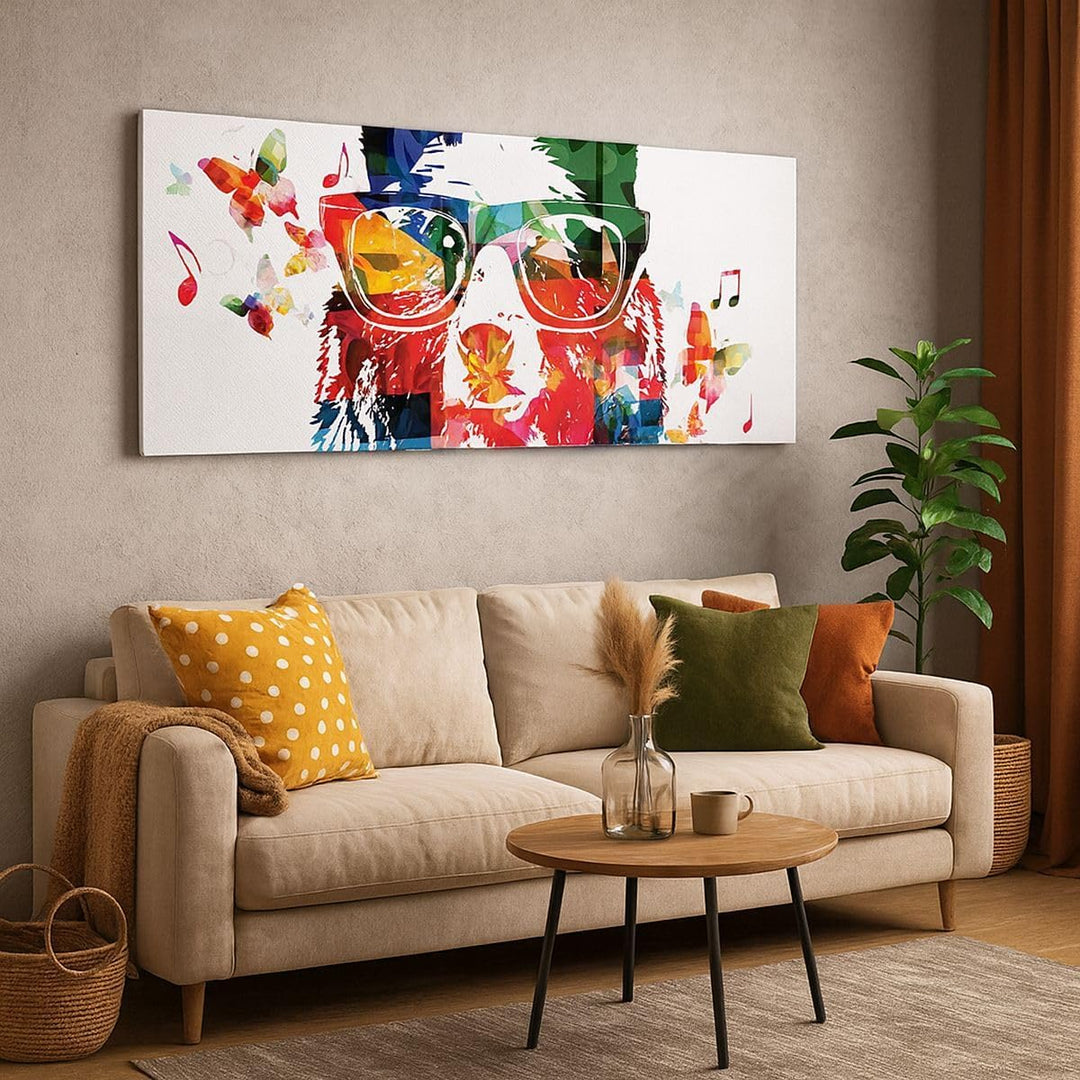 Wandbilder Dekoration Wohnzimmer Bär Gläser Grizzly hipster Panorama Bilder auf Leinwand 120x50cm Le