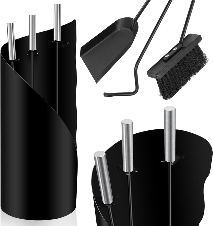 Herrselsam Kaminbesteck Set 4 teilig Kaminzubehör mit praktischer Kaminaufbewahrung für Küche Hausha