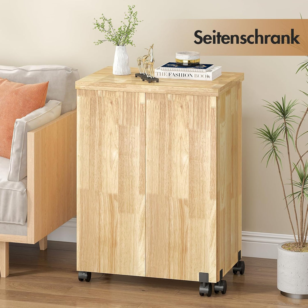 Nähtisch Klappbar, 2-in-1 Nähmaschinentisch, Nähmaschinenschrank mit Offenen Ablagefächern und Rolle