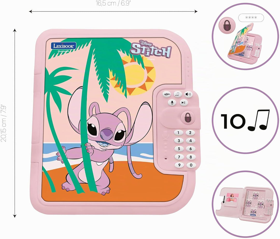 Lexibook, Disney Stitch, elektronisches Tagebuch Angel mit Stift und Notizbuch inklusive, interaktiv