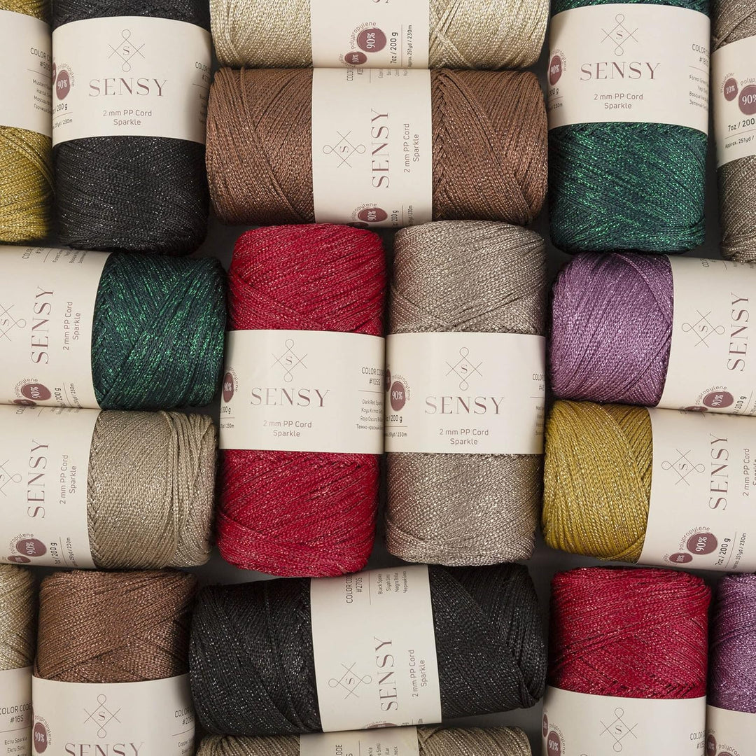 2 Garnstrange Sensy Premium 2 mm 230 Meter Glitzer Polyester-Seil, 90% Polypropylen, 10% Polyestersc
