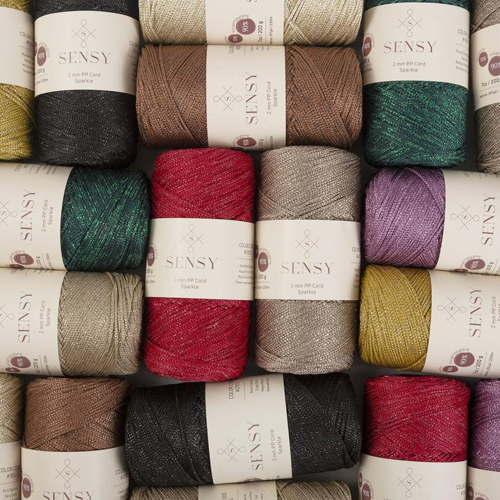2 Garnstrange Sensy Premium 2 mm 230 Meter Glitzer Polyester-Seil, 90% Polypropylen, 10% Polyestersc