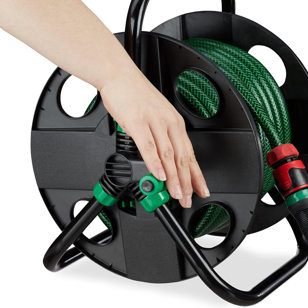 Relaxdays Schlauchtrommel, Wasserschlauchaufroller leer, für 30 m 1/2" Gartenschlauch, HBT 39 x 43 x
