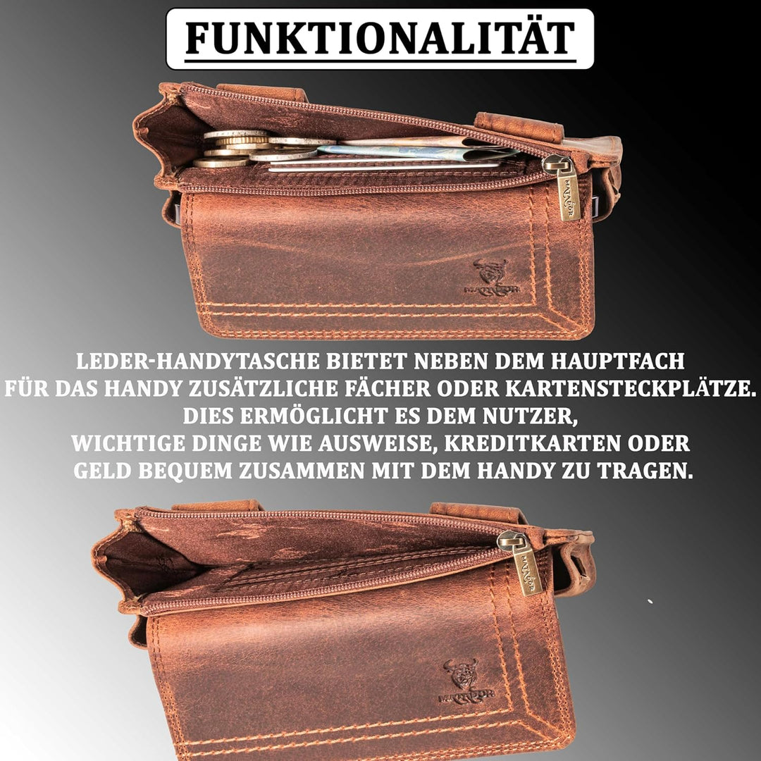 MATADOR Echt Leder Universal Handy-Tasche Holster Gürteltasche Magnetverschluss Quer für Handys bis