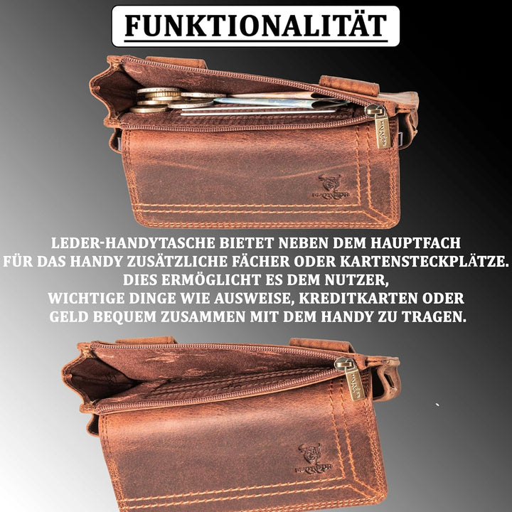 MATADOR Echt Leder Universal Handy-Tasche Holster Gürteltasche Magnetverschluss Quer für Handys bis