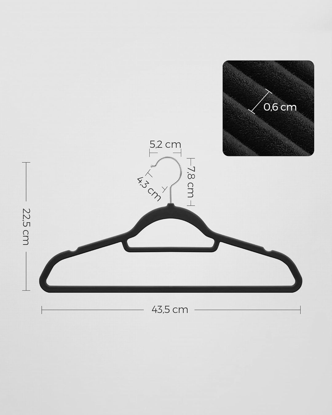 SONGMICS Kleiderbügel, 50 Stück, je 0,6 cm dick, Anzugbügel mit Rutschfester Oberfläche, Samt, mit Z
