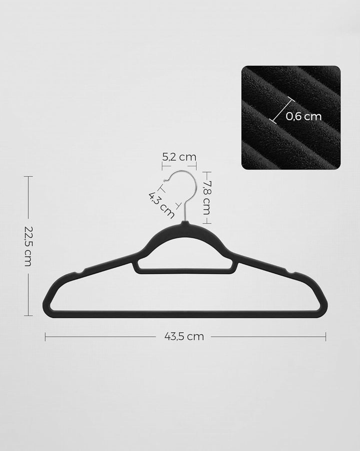 SONGMICS Kleiderbügel, 50 Stück, je 0,6 cm dick, Anzugbügel mit Rutschfester Oberfläche, Samt, mit Z