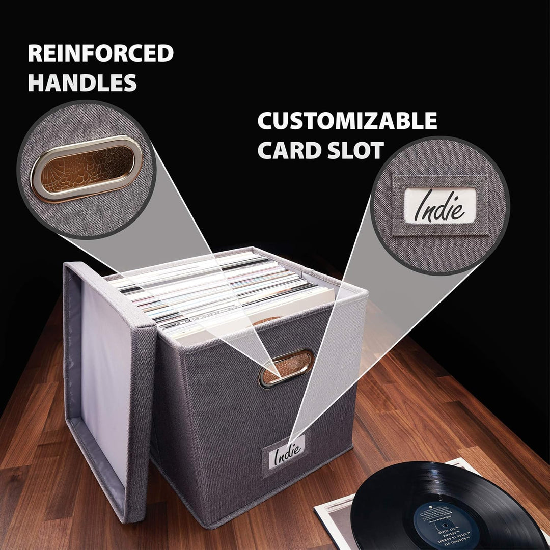Dekorative Vinyl Schallplattenaufbewahrungsbox 2er Set für 100+ einzelne Schallplatten - stabile LP
