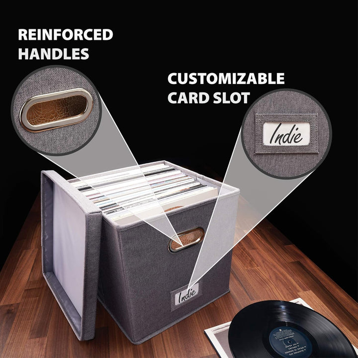 Dekorative Vinyl Schallplattenaufbewahrungsbox 2er Set für 100+ einzelne Schallplatten - stabile LP