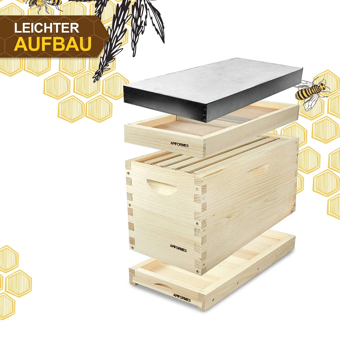 APIFORMES Ablegerkasten Langstroth aus Massivholz | 5 Rähmchen+Futterzarge+Dach | Bienen | Imkerei |
