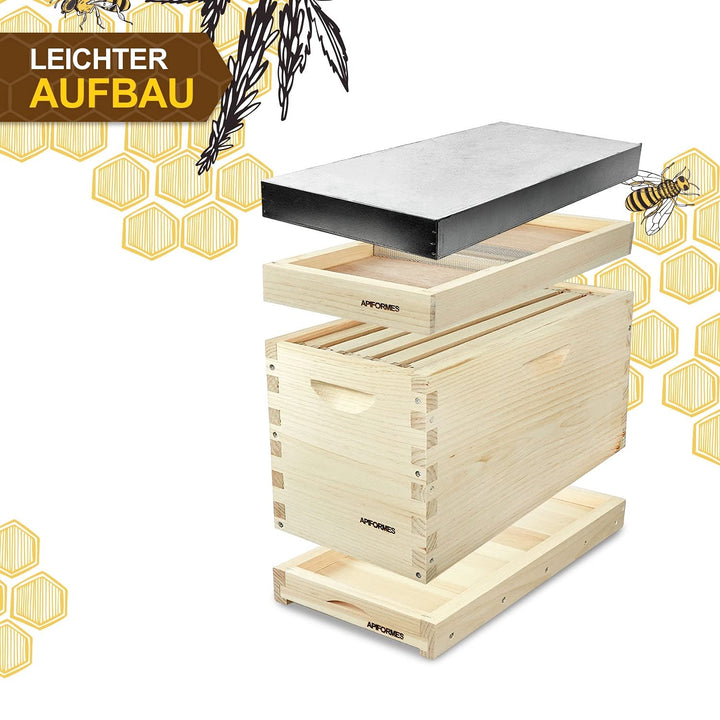 APIFORMES Ablegerkasten Langstroth aus Massivholz | 5 Rähmchen+Futterzarge+Dach | Bienen | Imkerei |