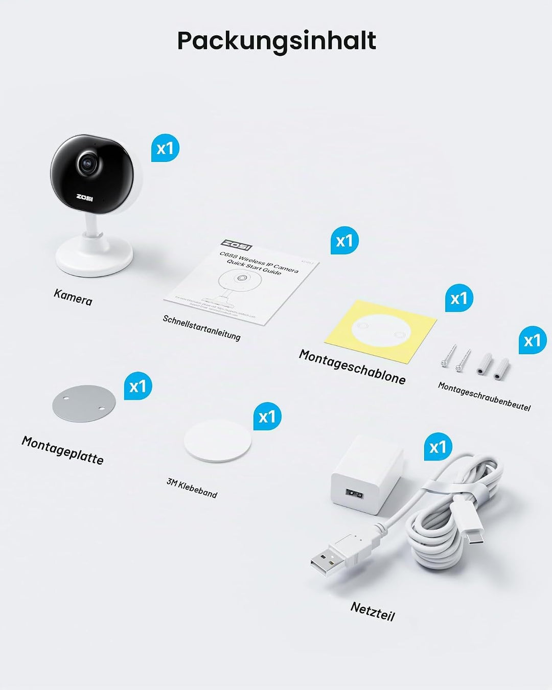 ZOSI 1080P Innen WLAN Überwachungskamera mit Plug-in-Strom, Lokale KI für Person/Bewegungen, Magnetf
