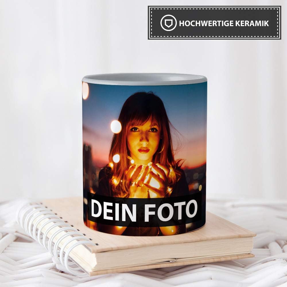 Foto-Tasse zum selbst gestalten mit Foto und Text/mit individuellen Druck in Profiqualität/Personali