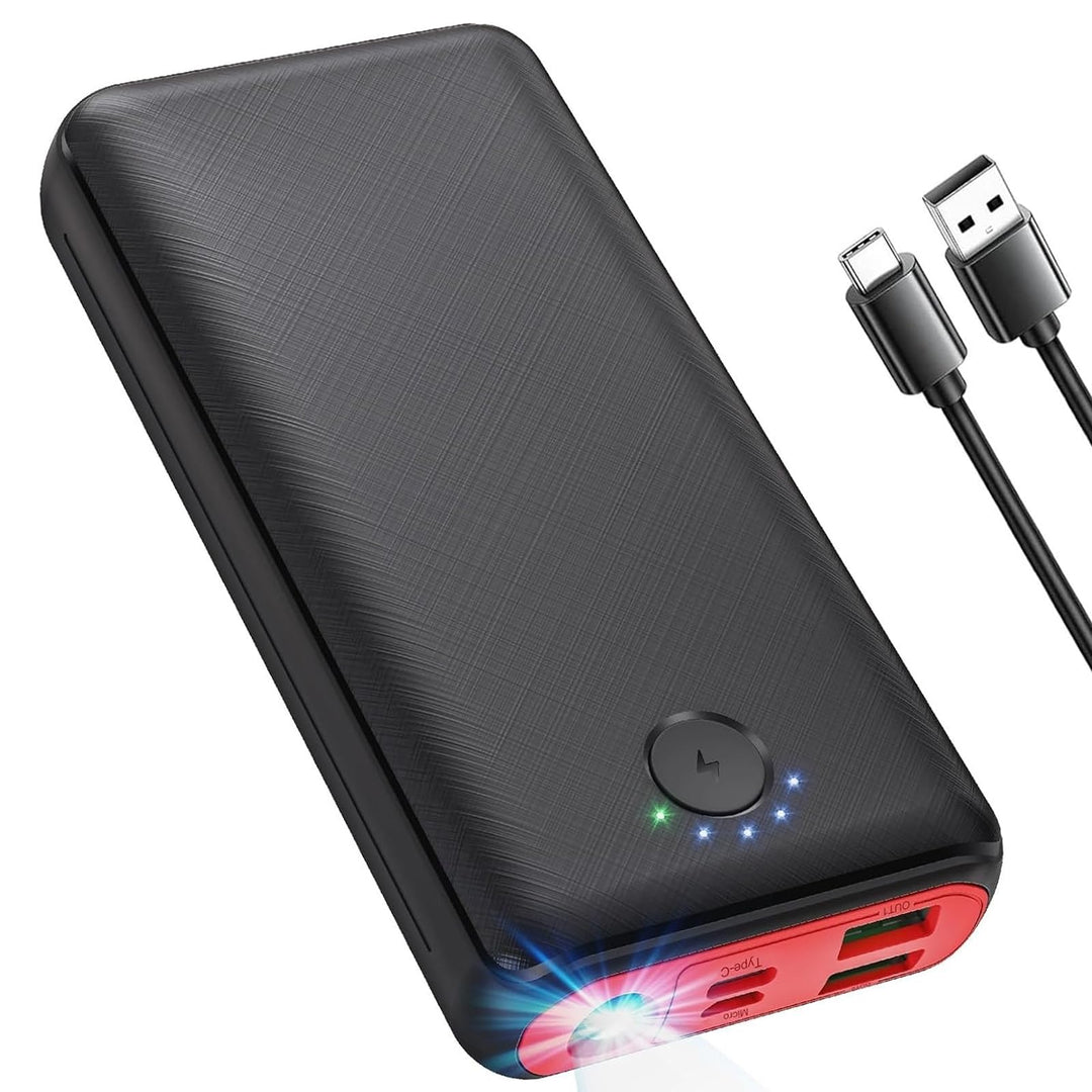 JIGA Powerbank 30000mAh Externer Akku Tragbares Ladegerät USB C Power Bank mit Taschenlampe, 3 Eingä