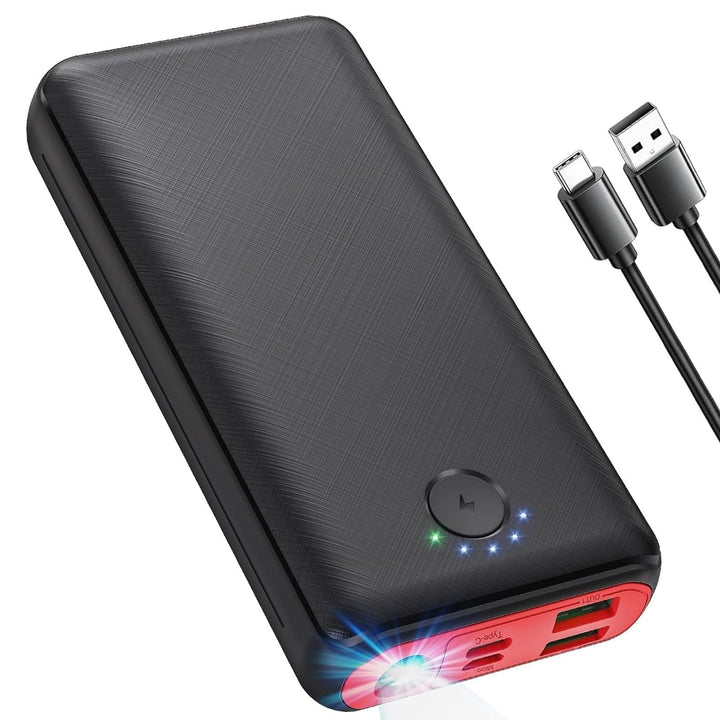 JIGA Powerbank 30000mAh Externer Akku Tragbares Ladegerät USB C Power Bank mit Taschenlampe, 3 Eingä