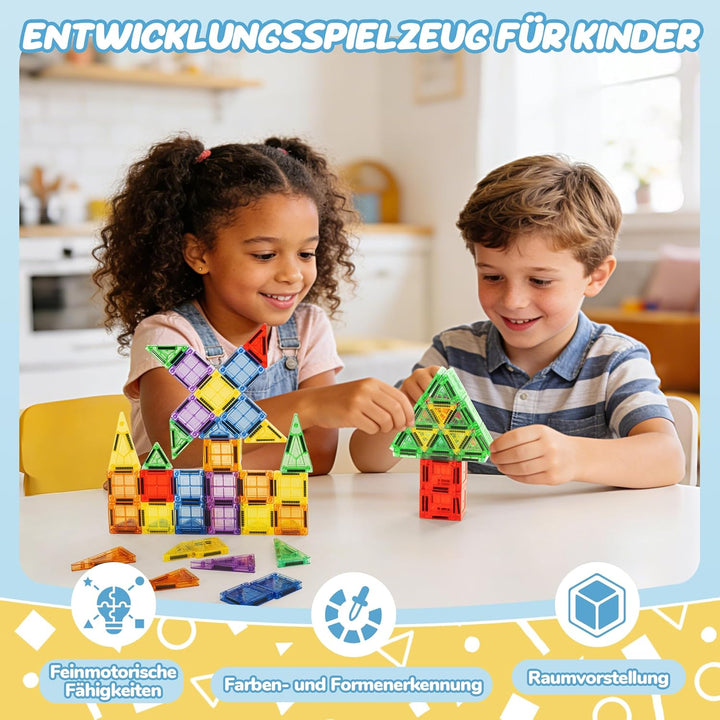 cossy Mini Magnetische Bausteine, 46 pcs Magnetbausteine Reiseset, Reisespielzeug mit Metallbox, Mag
