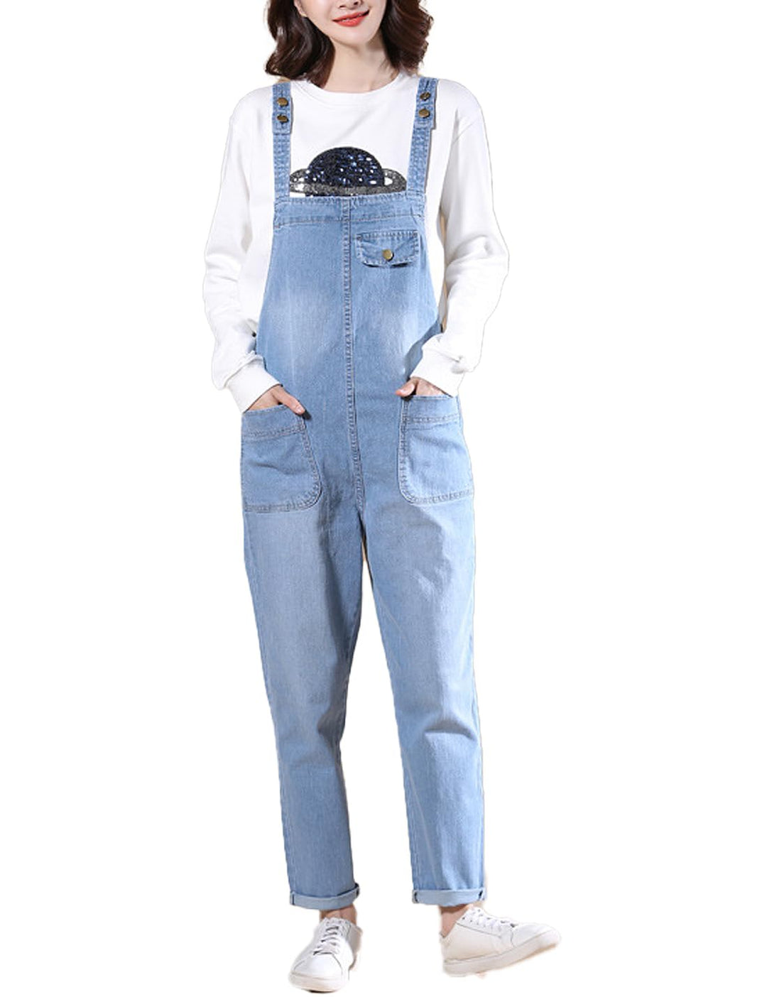 Damen Casual Loose Denim Latzhose Bib Verstellbare Jean Overalls Romper Jumpsuit Harem Hosen, Hellbl