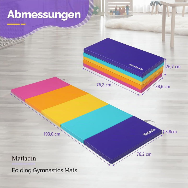Bonnlo Turnmatten dick, 5-fach faltbare Yogamatte, rutschfeste PU&amp;EPE-Fitnessmatte, klappbare Übungs