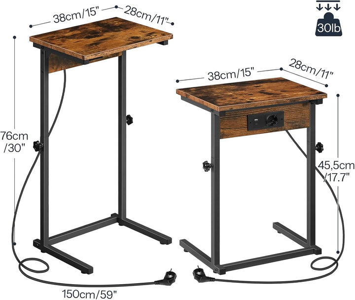 HOOBRO C-Form Beistelltisch mit Ladestation, höhenverstellbarer Beistelltisch mit Steckdose, Sofatis