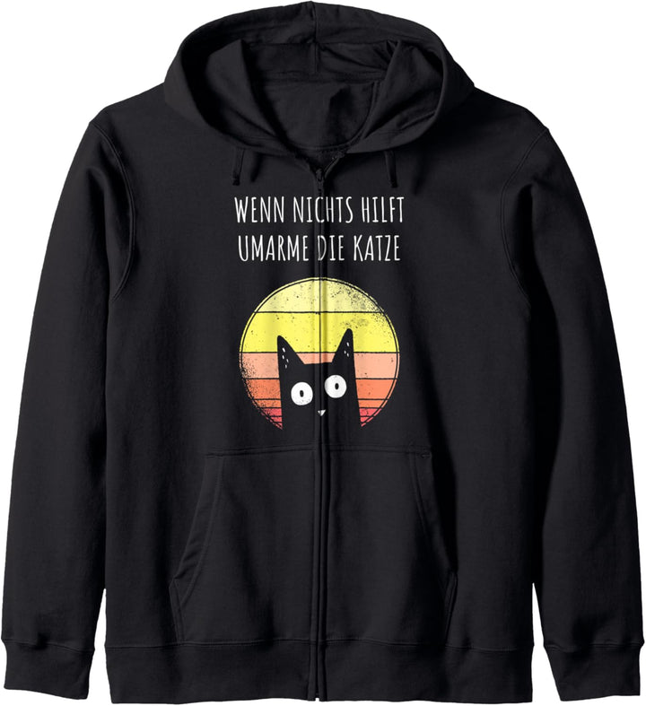 Wenn nichts mehr hilft umarme die Katze Retro Sunset Kapuzenjacke