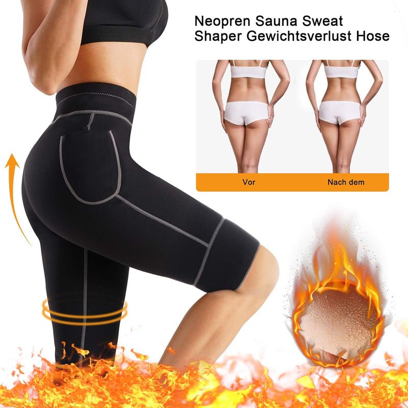 CHUMIAN Damen Gewichtsverlust Sauna Kurz Sporthose Hohe Taille Neoprene Training Hose Leggings Gym T