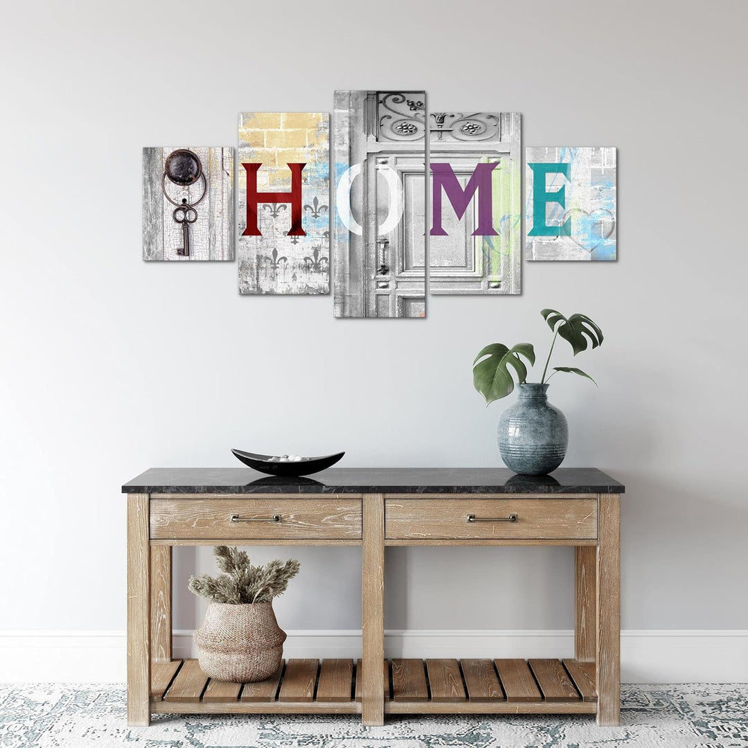 Runa Art Wandbilder Home Vintage 5 Teilig Bild auf Vlies Leinwand Deko Wohnzimmer Steinwand Grau Bun