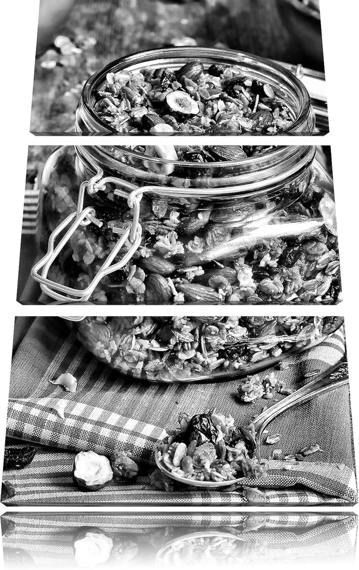Pixxprint Monocrome, Honig Müsli im Glas 3-Teiler Leinwandbild 120x80 Bild auf Leinwand