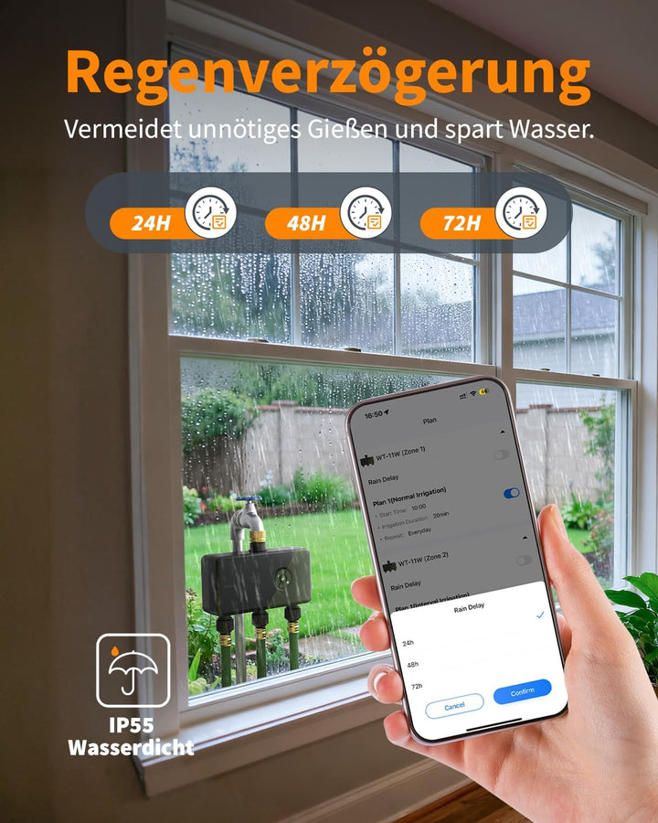 Diivoo Bewässerungscomputer WLAN 3 Ausgänge mit 60M RFID-Technologie, Smart Zeitschaltuhr Bewässerun