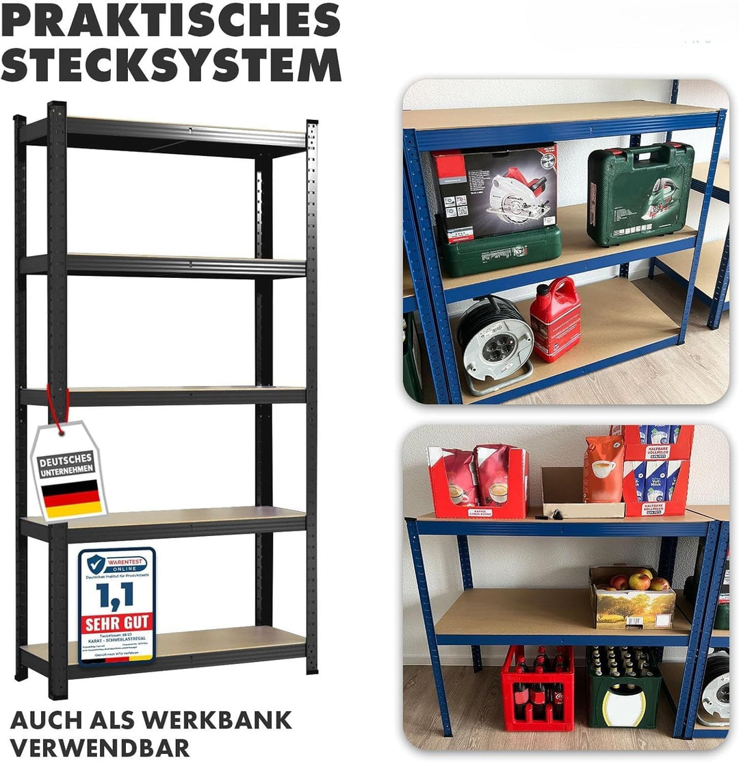 Floordirekt Schwerlastregal, 2er Set, schwarz 150 x 75 x 30 cm Steckregal, Kellerregal, Lagerregal,