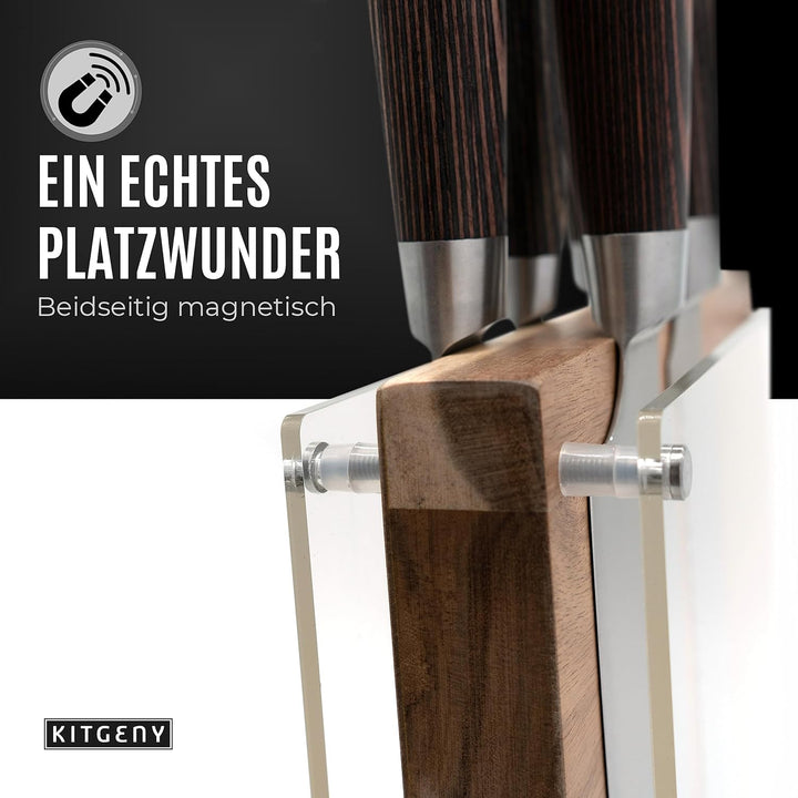 KITGENY | Design Messerblock magnetisch – Akazien Holz Messerhalter magnetisch – Rutschfester Magnet