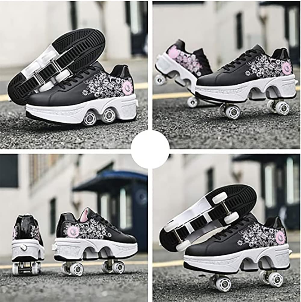 LDRFSE Schuhe mit Rollen, Rollschuhe Skateboard Schuhe Kinderschuhe Mit Rollen Skate Shoes Rollen Sc