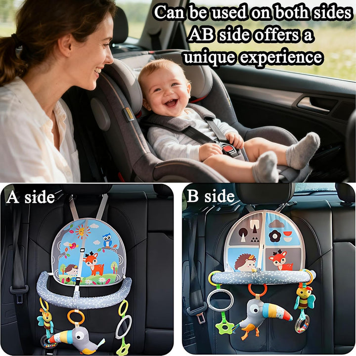 CXAFQ Kleinkind-Autositzspielzeug mit Spiegel und 3 Hängespielzeugen, Baby-Rücksitz, Kinderwagen-Plü