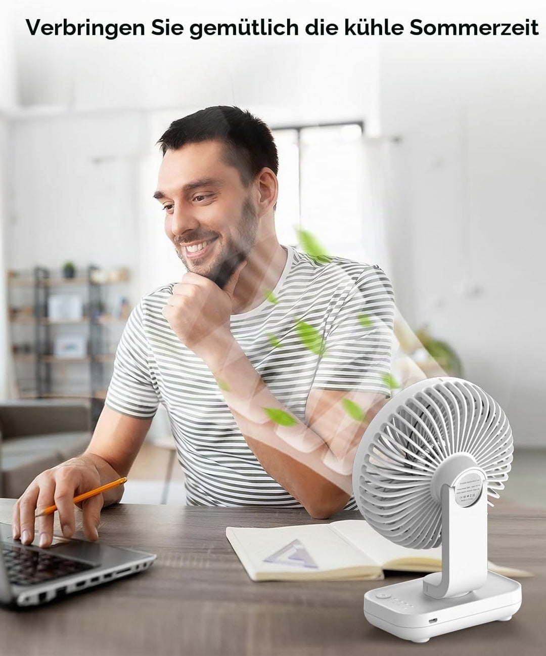 EasyAcc Tischventilator, 4000 Akku Batterie Klein USB Ventilator, Tragbarer Aufladbar Basis Ventilat