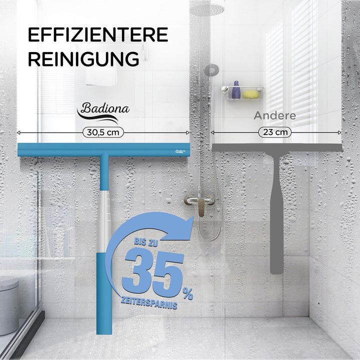 BADIONA Ausziehbarer Duschabzieher Blau - Abzieher Dusche Breit mit 100cm Teleskopstange & Haken I D