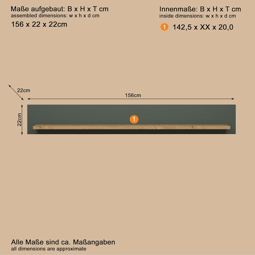 trendteam smart living - Wandboard Wandregal Bücherleiste - Stanton - Aufbaumass (BxHxT) 156 x 22 x