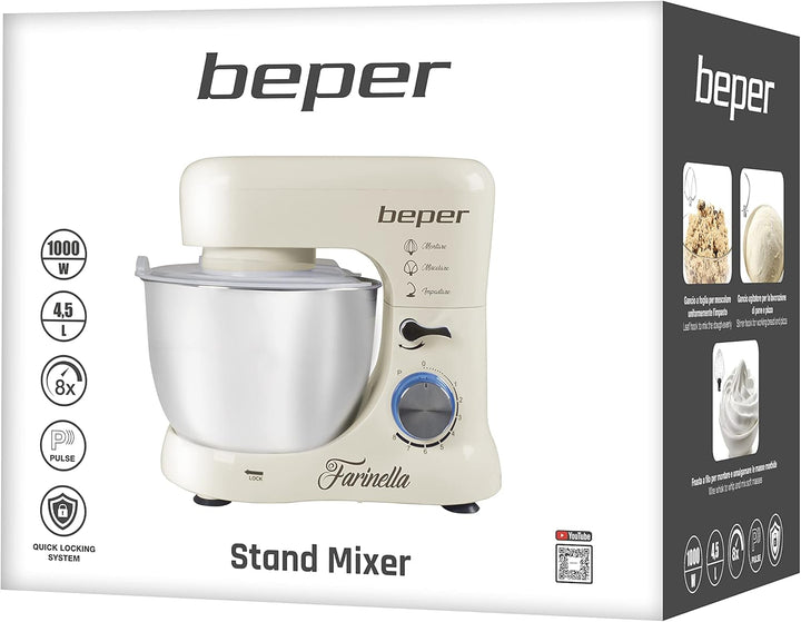 BEPER BP.200 Knetmaschine für Planeten, Leistung 1000 W, Behälter aus Edelstahl mit 4,5 l Fassungsve