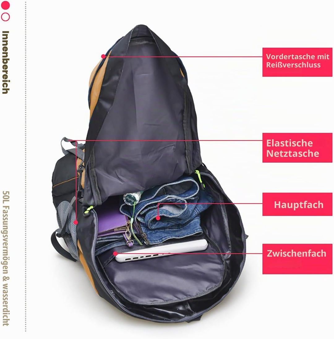 Bseash 50L Leichter wasserfester Wanderrucksack, Outdoor Sport Tagesrucksack Multifunktions Reisetas