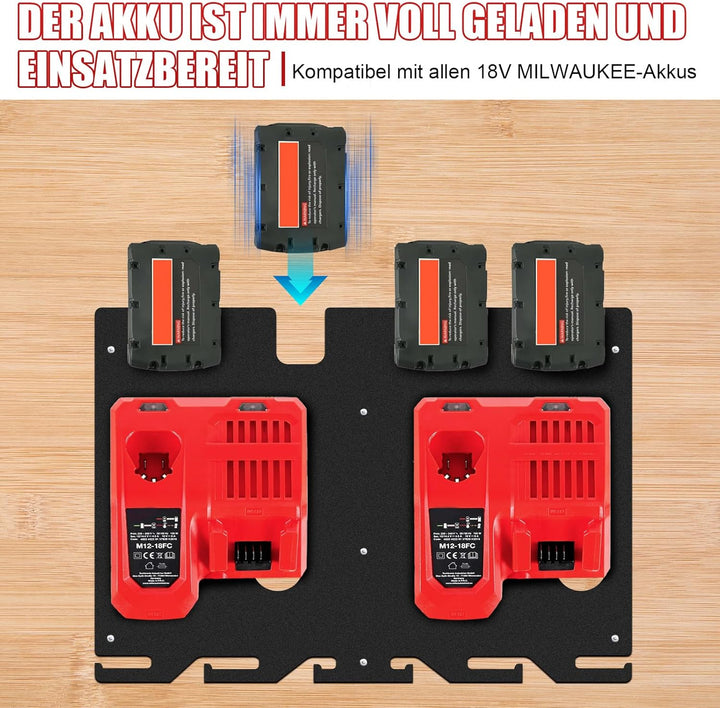 Wandhalterung für Milwaukee-Ladegeräte, 3-in-1 Milwaukee Ladegerät M12-18FC für 4 18-V-Akkus, Halter