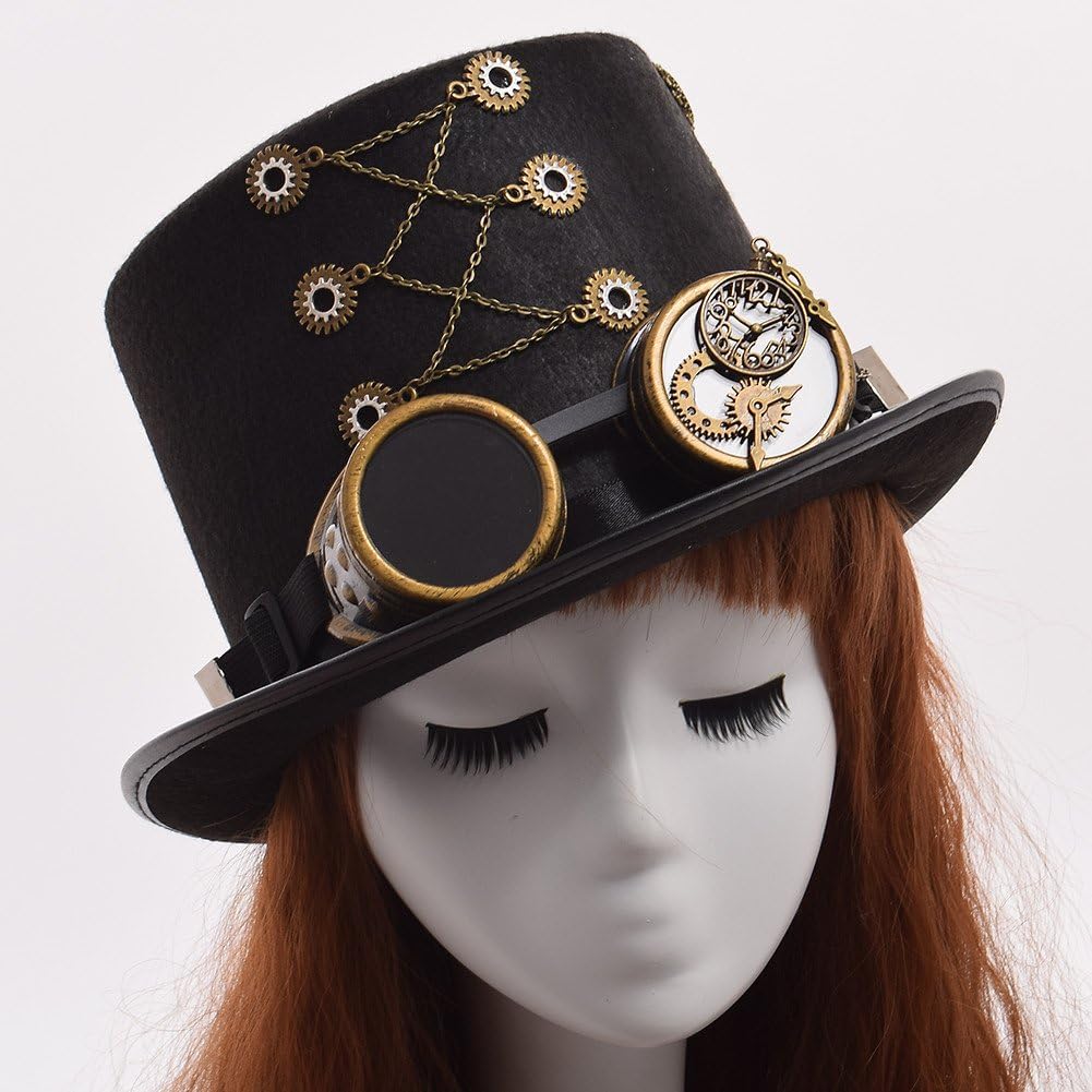GRACEART Zauberkasten Steampunk Zylinder Hut Steampunk Herren and Steampunk Damen with Goggles, Gear