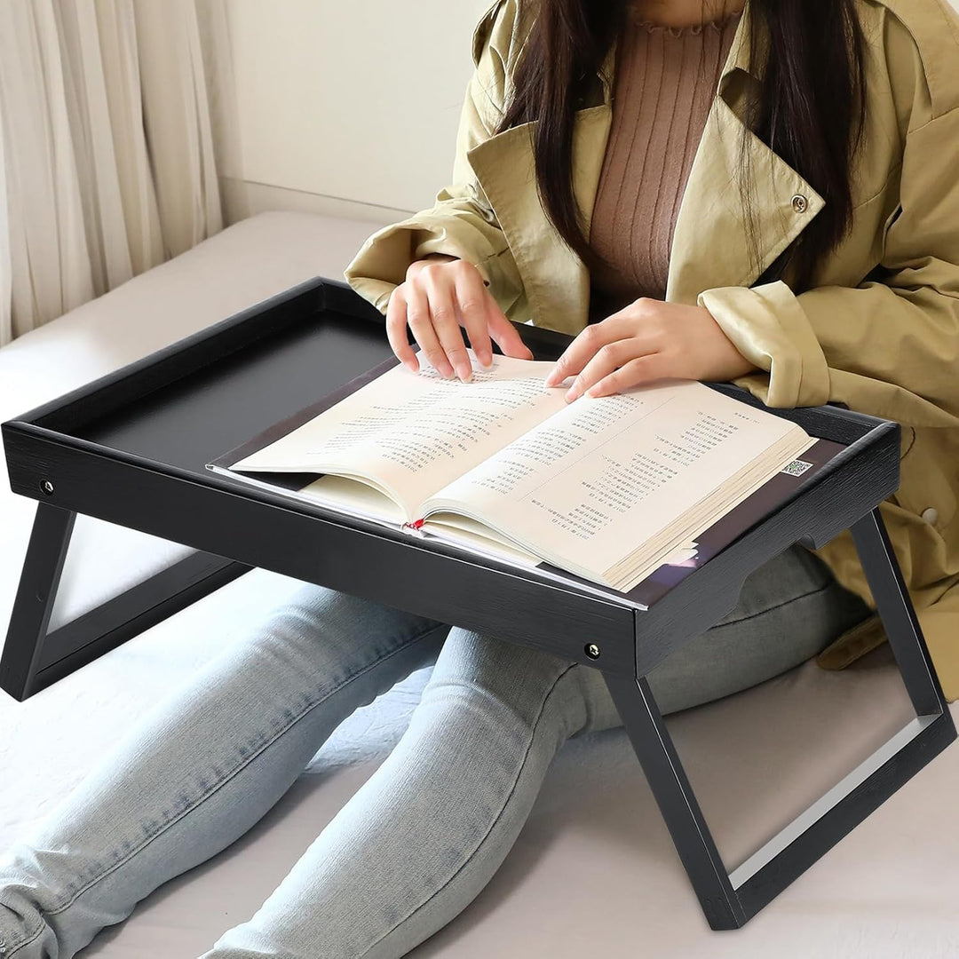 Bett Tisch Tablett Klappbar, Holz Frühstückstablett mit Klappbeinen, Serviertisch, Ideal für Lesen u