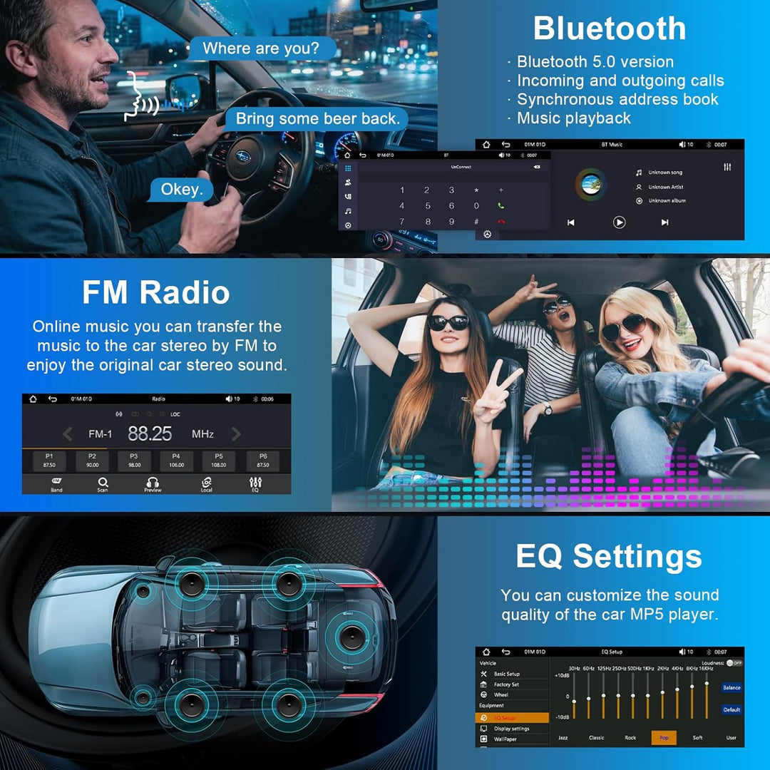 1 DIN Bluetooth Autoradio mit Bildschirm, Single DIN Auto Radio mit Wireless Apple CarPlay Android A