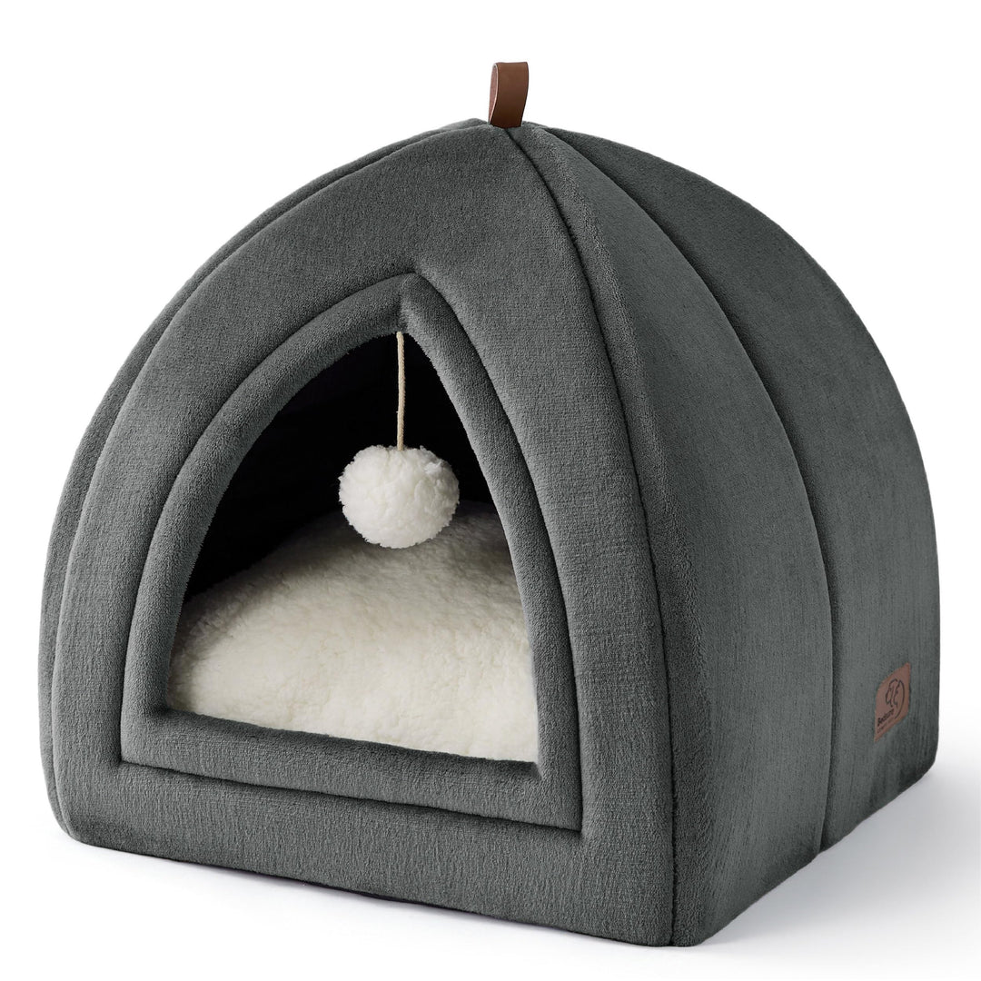BEDSURE Katzenhöhle grosse Katzen Dunkelgrau - Faltbare Katzenbett mit waschbaren Kissen, Katzenzelt