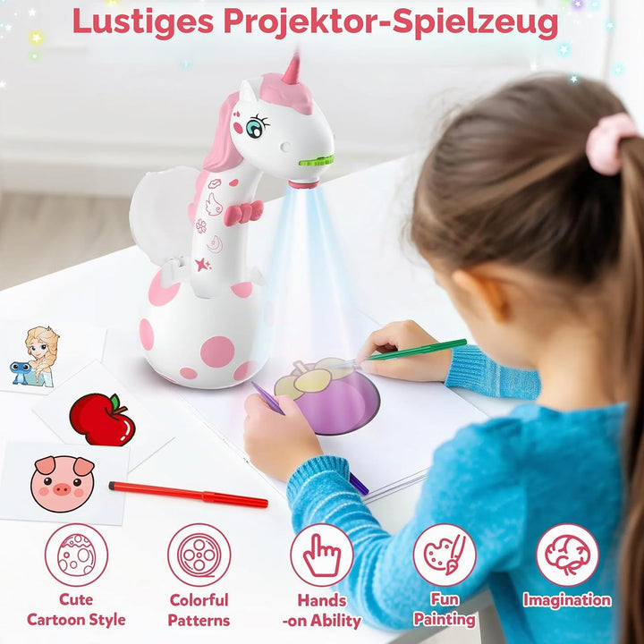 Geschenke für Mädchen Kinder Zeichenprojektor mit 96 Motiven, KETIEE Einhorn Kunst Projektor für Zei