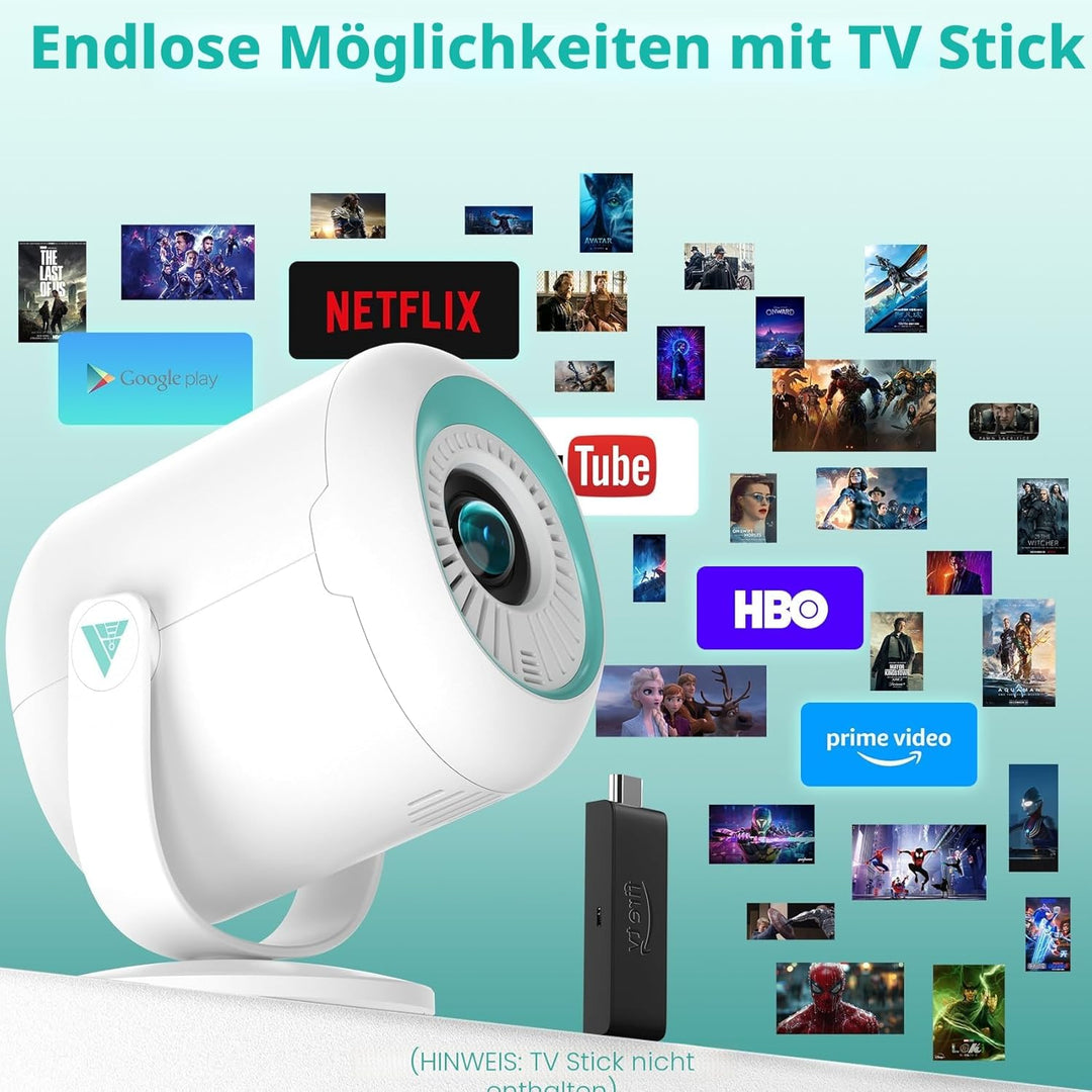 Mini Beamer, 1080P Projektor Tragbarer, 4K Mini Tragbarer Beamer mit WiFi 6 und Bluetooth 5.4, 270°D