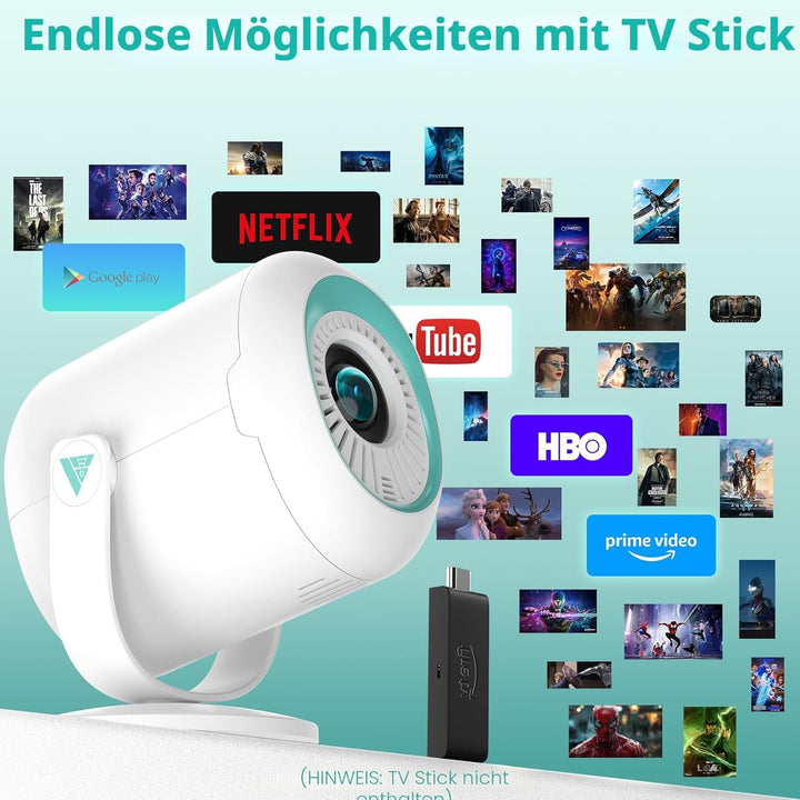 Mini Beamer, 1080P Projektor Tragbarer, 4K Mini Tragbarer Beamer mit WiFi 6 und Bluetooth 5.4, 270°D