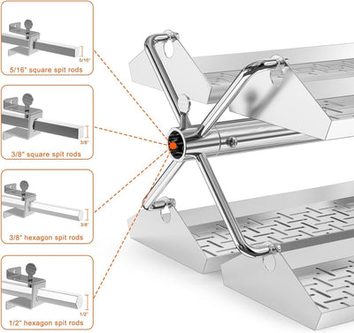 Onlyfire BRK-6026 BBQ Edelstahl Rotisserie Grill Tabletts System Set mit Sechseck Loch für Drehspies